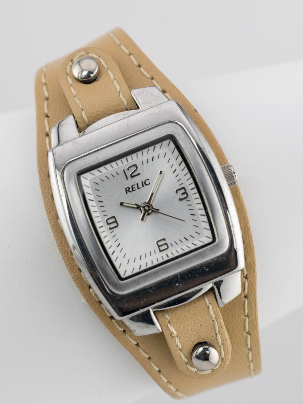 RELIC Tan Leather Cuff Quartz Analog Women's Watch New Battery